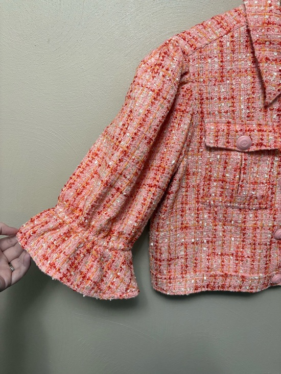 Cinq a Sept Lucie Boucle Julieta Puff Sleeve Jacket Pink Poppy Size 10 NWT New - Picture 9 of 14